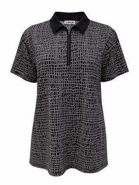LOFT 8 Croc Print Polo Top XL Black Stretch